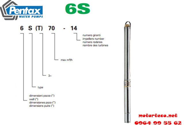 Bơm Chìm Giếng Khoan Pentax 6S